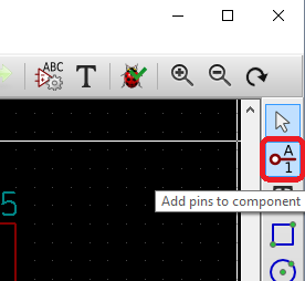 Screenshot highlighting the 'Add pins to component' button in the toolbar on the right. It's the 2nd button from the top.
